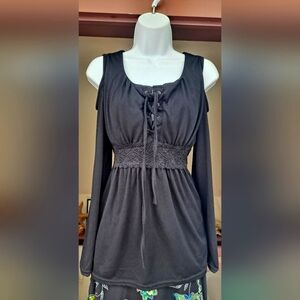 Unbranded Cold Shoulder Top Corset Top Tie-front Empire Waist Blouse Long Sleeve